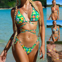 Blue Bikini Crochet 2022 New Womens Split Strap Digital Print Swimsuit Manufacturers WM22011