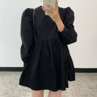 2021MATAKAWA Simple Black Dress for Women Round Neck Loose Femme Robe Korea Chic Spring Short Doll Vestidos Female