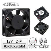 5 Pcs Gdstime DC 12V 24V 60x60x20mm Dual Ball มอเตอร์พัดลมระบายความร้อน 60mm x 20mm 6020 อุปกรณ์ไร้แปรง เคส CPU Chip Cooler Fan-kxodc9393