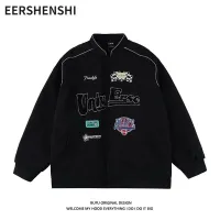 EERSHENSHI แจ็คเก็ตเครื่องแบบเบสบอลวินเทจคู่แจ็คเก็ตสำหรับขี่จักรยานยนต์แจ็คเก็ตมีฮู้ดลำลองหลวม