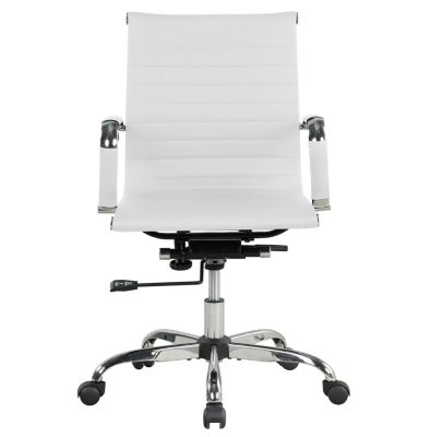 เก้าอี้หนังสำนักงาน PU ด้านหลังปรับความสูงได้เก้าอี้สำนักงานสีขาวเก้าอี้การเล่นเกมที่เหมาะกับสรีระ