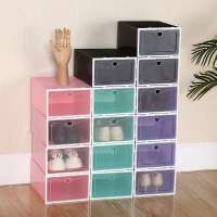 6pc Fold Plastic Shoe Boxes Thickened Transparent Drawer Case Stackable Box Shoe Organizer Superimposed Combination Shoe Cabinet