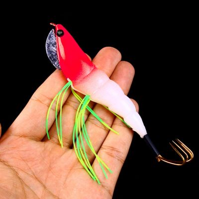 【hot】 1pcs Fishing Wood Shrimp Squid Jig 12CM 17.2G  Eyes Shot Artificial Baits for trapped octopus
