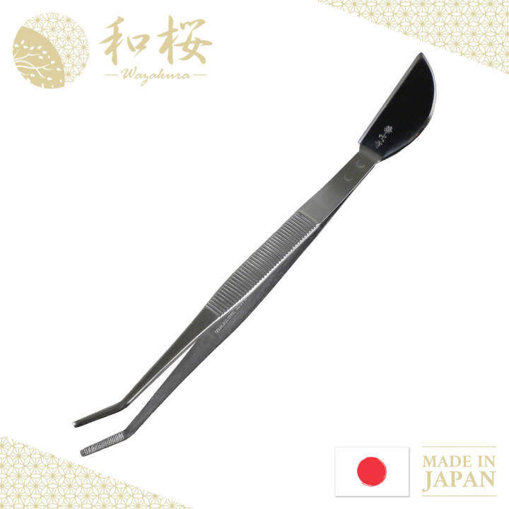 Wazakura Bonsai Curved Tip Tweezer with Spatula Made in Japan 81/4in