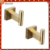 BUSH 2 Pack 304สแตนเลสสตีล ตะขอแขวนผ้าเช็ดตัว สี่เหลี่ยมสี่เหลี่ยม แปรงทอง ตะขอเสื้อโค้ท กันน้ำกันน้ำได้ ที่แขวนเสื้อคลุม ห้องน้ำในห้องน้ำ