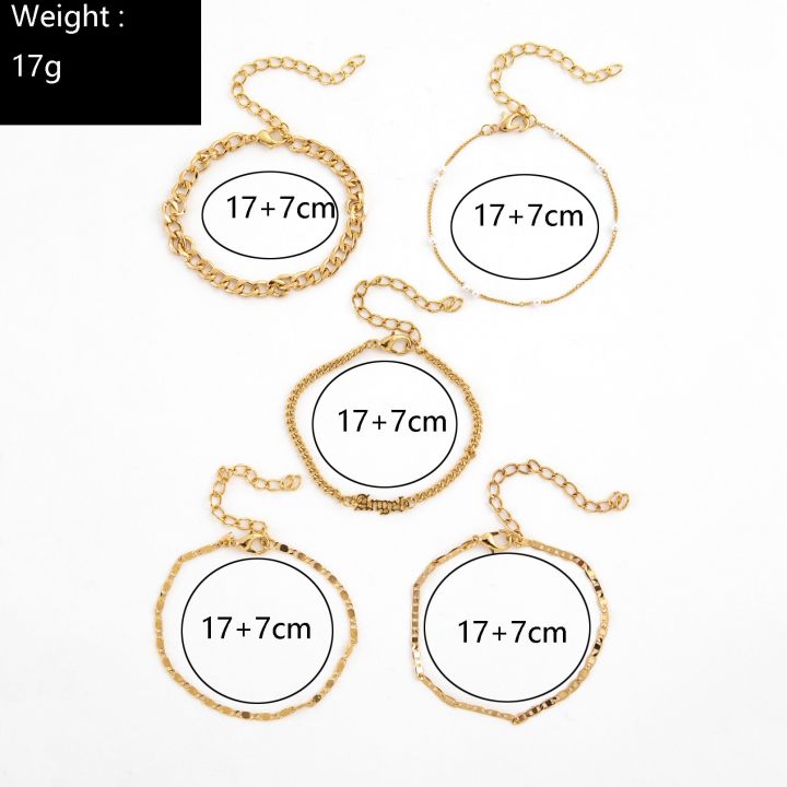5pcs-trendy-chain-bracelet-set-for-women-angel-letter-gold-silver-color-link-chain-bangle-female-fashion-jewelry-gift