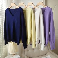 ❈✚ Fashion Loose V-Neck Knitted Sweater Female Color Sleeve Outerwea