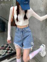 【CC】 Feynzz 2022 Ripped Denim Shorts Female Korean Version Was Thin Wide-legged High-waisted A-line Hot Pants