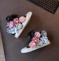 High Top Flower Girls Canvas Shoes Beading Kids Shoes Autumn Childrens Shoes Korean Casual Sneakers Sider Zipper