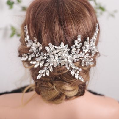 【YF】 Bridal Vintage Silver Full Rhinestones Big Hair Comb Shinny Pearls and Crystals Headpiece Piece Wedding