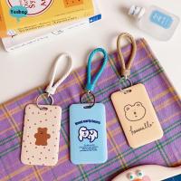 GDRGHJN เคสเปลือกแข็งน่ารักหมีนักเรียนที่ใส่บัตรรถบัสบัตรรถไฟใต้ดินกระเป๋าใส่บัตรเครดิตพร้อมพวงกุญแจ