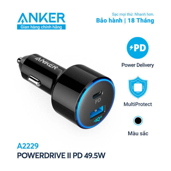 Sạc ô tô Anker PowerDrive Speed+ 2 với 1 PD và 1 PIQ 2.0 48W – A2229