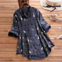 【HOT】✲ Cotton Top Print Blouse Sleeve Shirt Tunic Patchwork Female Chemise s