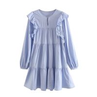 ZZOOI KPYTOMOA Women 2020 Sweet Fashion Jewel Buttons Ruffles Mini Dress Vintage O Neck Long Sleeve Female Dresses Vestidos Mujer