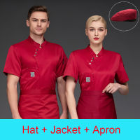 Summer Chefs Uniform Restaurant Man Chef Jacket Ho Cook Cooking Coat Bakery Woman Kitchen Hat Cafe Waiter Half Apron