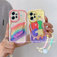 Phone Case เคส Redmi Note12 Pro + Note 11S Note 12 11 Pro Plus 4G 5G กรอบนิ่มลายการ์ตูนสายรุ้งน่ารักขอบสีครีมเคสมือถือกันกระแทกพร้อมสร้อยข้อมือหน้ายิ้ม