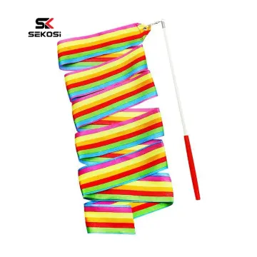 2M/4M Rhythmic Gymnastics Equipment Stick Twirling Dance Ribbons Rainbow  Color Sparkling Performance Props for Art Dances