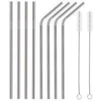 S/8 Stainless Steel Straws Ultra Long 10.5 Inch Drinking Metal Straws For Tumblers  Cold Beverage(4 Straight|4 Bent|2 Brushes) Specialty Glassware