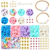 DIY Letter Bracelet Kit 4/6mm Polymer Clay Beads CCB Beads Heart Charm Elastic String Set for Jewelry Making Beads Necklace Box