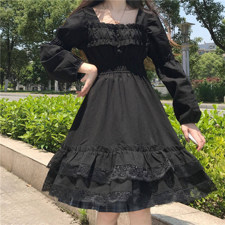 japanese-harajuku-summer-women-black-mini-dress-square-collar-high-waist-puff-sleeve-dress-gothic-lace-ruffles-cosplay-dresses