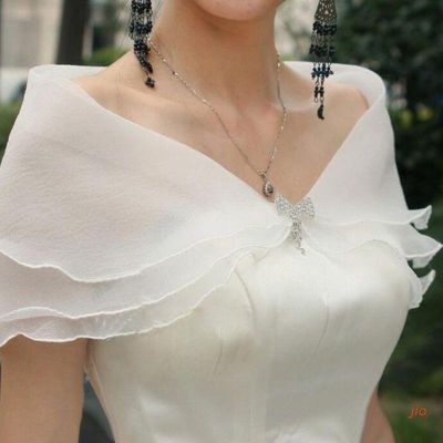 ♧ Jio ผ้าคลุมไหล่สั้น ประดับพลอยเทียม หลายชั้น สีขาว สไตล์แฟรี่ สําหรับเจ้าสาว