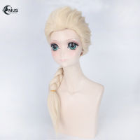 MUS Princess Frozen Snow Queen Elsa ทอผ้าถักเปียสีบลอนด์อ่อนคอสเพลย์วิกผม