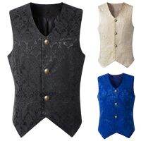 （NEW）ผู้ชาย39; S Renaissance คอสเพลย์ยุคกลาง Pirate Waistcoat เสื้อกั๊ก Vintage Vicotiran Steampunk Jacquard Swallow Top Noble Blazer เครื่องแต่งกาย