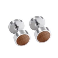 1 Pair Sliver Earring Stud for Men Unisex Stainless Steel with Wood Ear Piercing Barbell Stud Earring for Women Christmas Gift