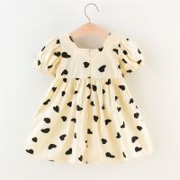 Girls Summer Dress Casual Style Heart Print Bowknot Patchowork Dresses for Kids New Fashion Children Clothes