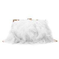 Feather Evening Dinner กระเป๋าถือ Pearl สายคล้องกระเป๋าคลัทช์โลหะโซ่ Crossbody กระเป๋าจัดเลี้ยงกระเป๋าถืองานแต่งงานพรหม Purse