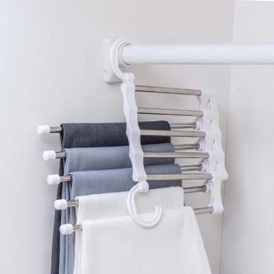 5 in 1 Trouser Rack Hangers Stainless Steel Folding Pant Rack Tie Hanger Shelves Bedroom Closet Organizer Wardrobe Storage Clothes Hangers Pegs