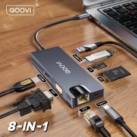 QOOVI USB C ฮับ Type C เป็น HDMI-เข้ากันได้4K 30Hz RJ45 PD Tf/ การ์ด SD 8 In 1อะแดปเตอร์สำหรับ Macbook Pro สถานีแยกสัญญาณแท่นวางคอมพิวเตอร์