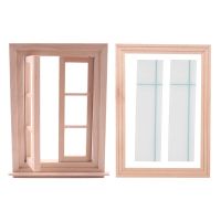 1:12 Dollhouse Miniature Double Window Wooden 6 Pane Frame and Glass Plate Doll House Diy Double Window Accessories for Doll House Decoration