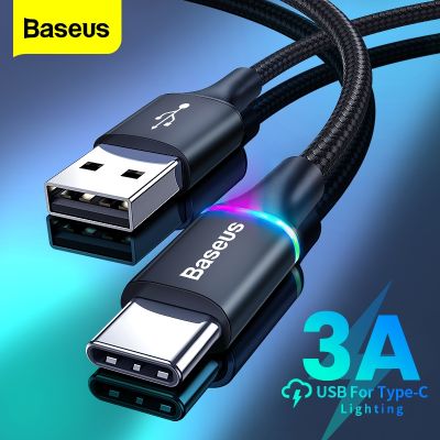 Baseus ไฟ LED สาย USB Type C,ชาร์จเร็วสายสำหรับข้อมูล USB ที่ชาร์จไฟไมโครยูเอสบี Samsung Xiaomi Redmi โทรศัพท์ USB C สาย3M