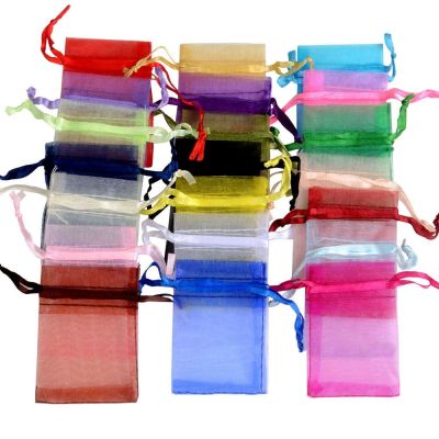 50/100pcs/lot Organza Jewelry Colors Drawstring Pouches Wedding Packing