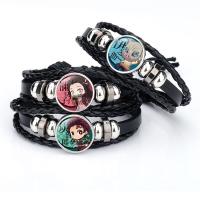 Demon Slayer Kimetsu No Yaiba Bracelet Kamado Tanjirou Cosplay Leather Bracelet Bangle for Women Men Jewelry