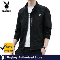 แจ็คเก็ตผู้ชาย PLAYBOY ฤดูใบไม้ผลิและฤดูใบไม้ร่วงแจ็คเก็ตอินเทรนด์ใหม่คอปกผ้าฝ้ายเสื้อโค้ทบาง