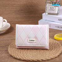 Dompet Koin พับสามทบอเนกประสงค์ลายตารางลายทางแบบง่ายสำหรับผู้หญิงสำหรับนักเรียนกระเป๋าสตางค์ใบสั้น