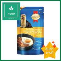 อาหารเปียกสุนัข SMARTHEART ADULT รสเนื้อไก่ชิ้นน้ำเกรวี่เบคอนและไข่ 120 ก.WET DOG FOOD SMARTHEART ADULT CHICKEN CHUNK IN GRAVY BACON AND EGG FLAVOR 120G **บริการเก็บเงินปลายทาง**