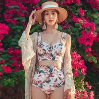 2023 Korean Style New Split Swimsuit Female Online Influencer Floral Fresh Steel cket Gather Thin Hot Spring Bikini Swimsuit