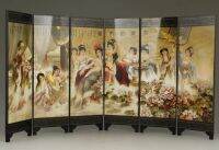 Exquisite Chinese Classical Lacquer Painting Folding Screen of Beauties is Bathing