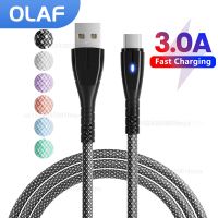 OLAF 3A USB C สายชาร์จไฟรวดเร็ว,สายเคเบิ้ล Type C สำหรับ Huawei Mate 40 Xiaomi Samusung สาย USB ไมโคร USB โทรศัพท์มือถือพร้อมสายข้อมูล LED