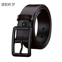 HIDUP New Top Quality Retro Black Pin Buckle Metal Belt Designer Cow Skin Genuine Leather Belts For Men Jeans Accessories NWJ737