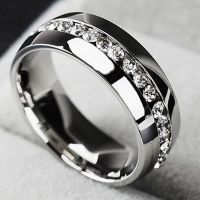 Trendy Handmade Gold Color Stainless Steel Wedding Band Promise Ring With CZ Crystal Ring 6mm