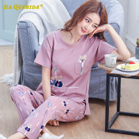 20212022 Fashion Spring New Pajamas Sets Homesuit Homeclothes Short Sleeve Long Pants Cartoon Printing Crew Neck Sleepwear Pj Set