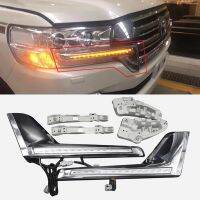 ตะแกรง LED หน้าโครเมียมไดนามิกสัญญาณไฟเลี้ยว Lampu Jalan กลางวันสำหรับ Toyota Land Cruiser 200 FJ200 LC200 2016- 2019 2020