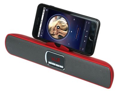Rbb สีแดง-ลำโพงบลูทูธ mini soundbar รุ่นS605 เล่นAUX  วิทยุfm mp3ได้ พกสะดวกน้ำหนักเบา มีแท่นวางมือถือในตัว คุณภาพเสียงเบสหนักสะใจ