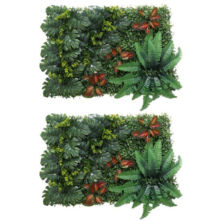 2x-artificial-grass-diy-miniature-lawn-garden-ornament-red-leaves