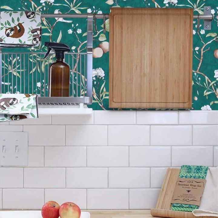 haohome-peach-tree-peel-and-stick-wallpaper-green-wallpaper-modern-flower-amp-bird-waterproof-removable-self-adhesive-wallpaper