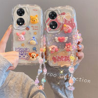 Phone Case เคส OPPO Reno8 T A98 A78 5G A17k A17 ลูกบาศก์เคสโทรศัพท์รูปการ์ตูนตุ๊กตากระต่ายกับสร้อยข้อมือดอกไม้ป้องกันเลนส์กรอบนุ่มกันกระแทก OPPOReno8T 5G 2023